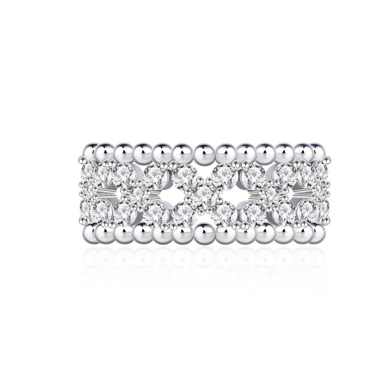 925 Sterling Silver Full Pavé Clover Band Ring 70100340