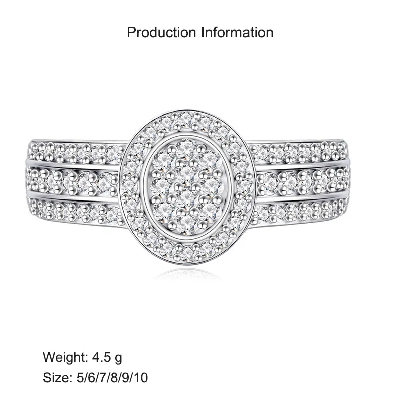 925 Sterling Silver Oval Halo Full Pave CZ Band Ring 70100342 - image2