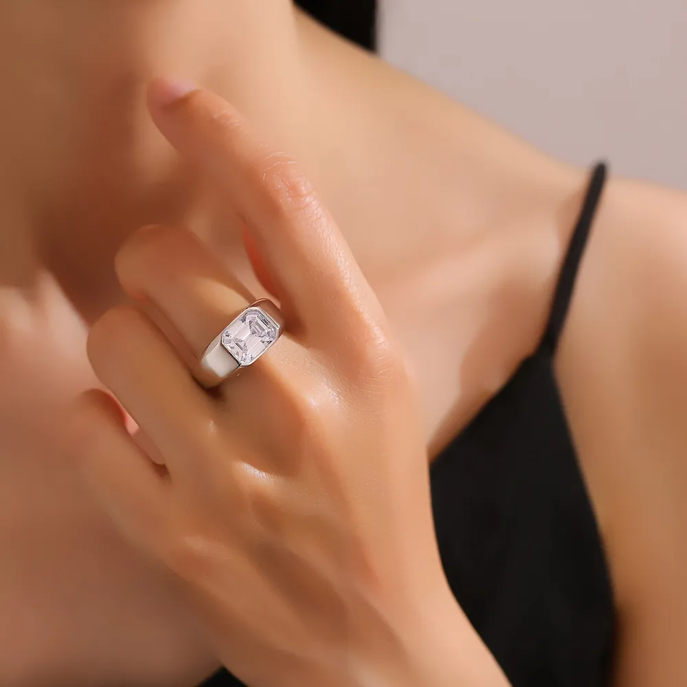 925 Sterling Silver 8A Emerald Cut Statement Band Ring 70100343 - image1