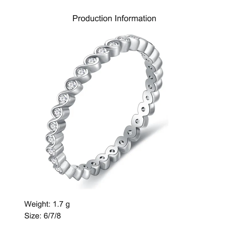 925 Sterling Silver Wave Bezel-Set CZ Stacking Band Ring 70100344 - image2