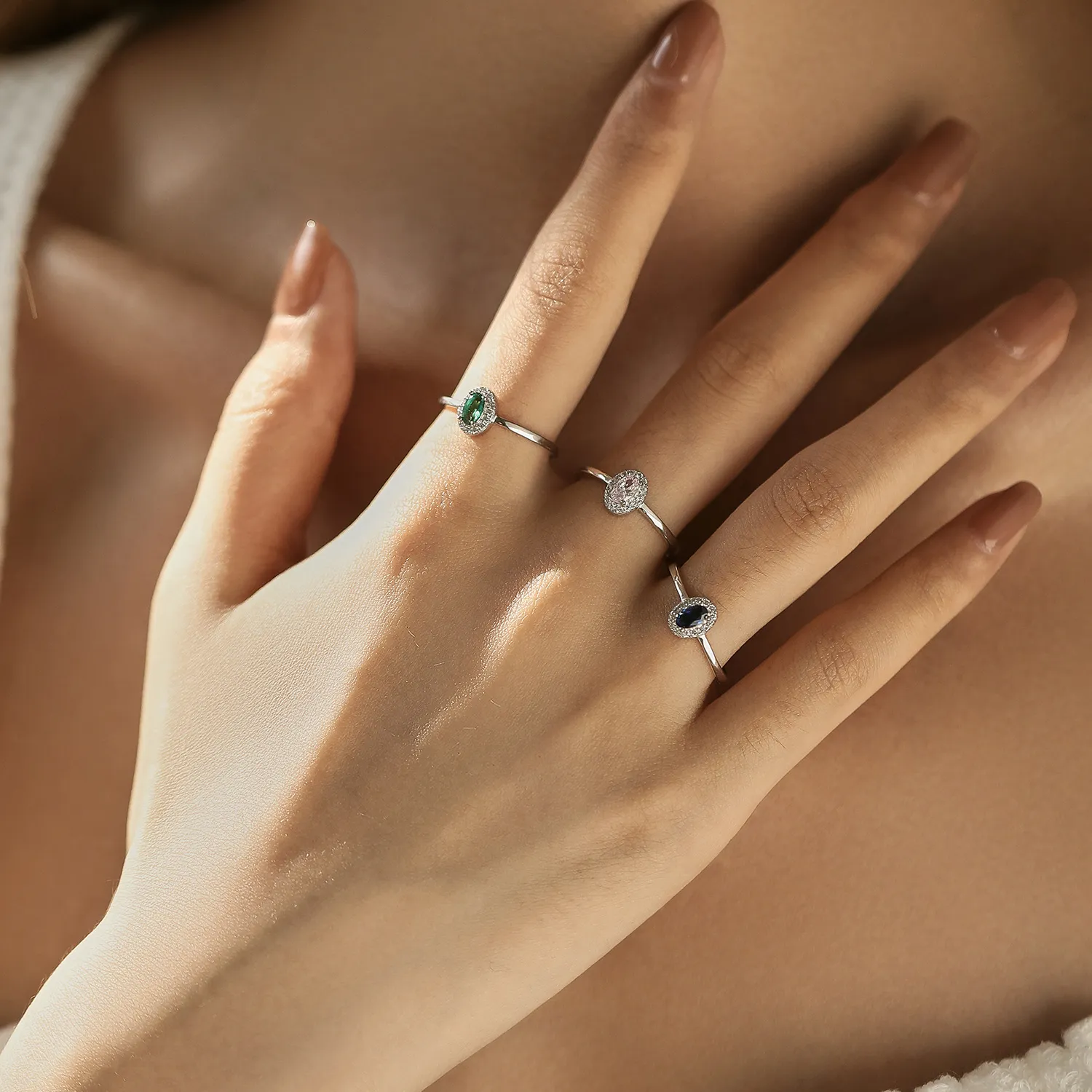 925 Sterling Silver Multicolor Stackable Ring  Oval Cut CZ Ring 70100352 - image1