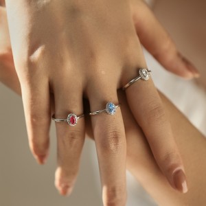 925 Sterling Silver Multicolor Stackable Ring  Oval Cut CZ Ring 70100352