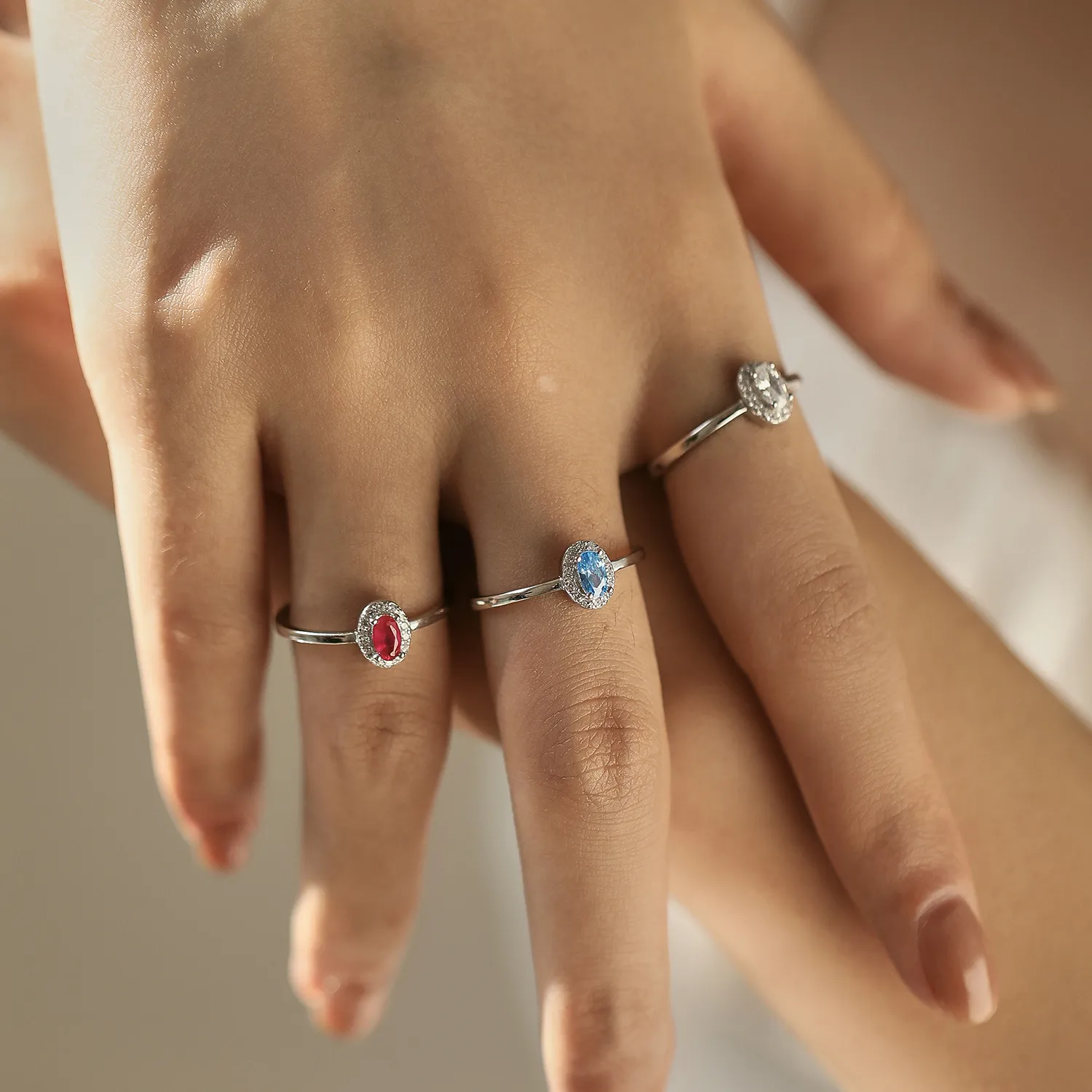 925 Sterling Silver Multicolor Stackable Ring  Oval Cut CZ Ring 70100352 - image2