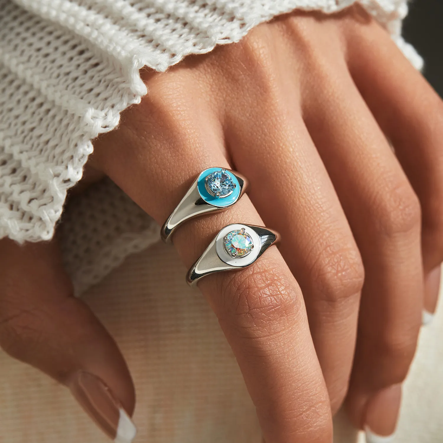925 Sterling Silver Colorful CZ Signet Enamel Ring 70100353 - image1