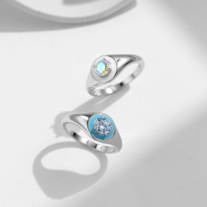 925 Sterling Silver Colorful CZ Signet Enamel Ring 70100353