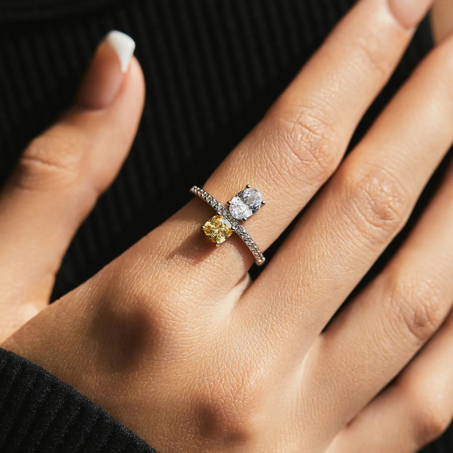 925 Sterling Silver Cushion-Cut Yellow CZ Sugar Cube Ring 70100354 - image1