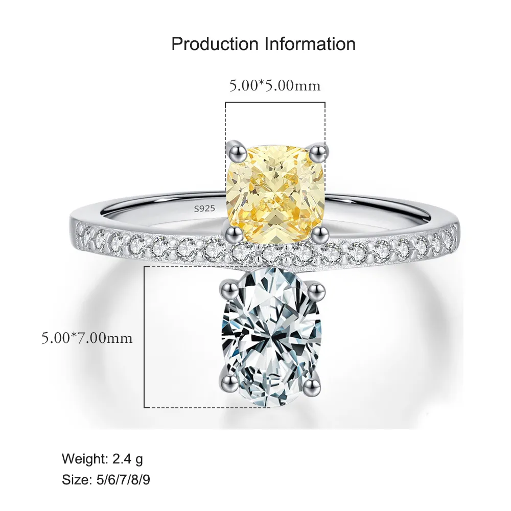 925 Sterling Silver Cushion-Cut Yellow CZ Sugar Cube Ring 70100354 - image2