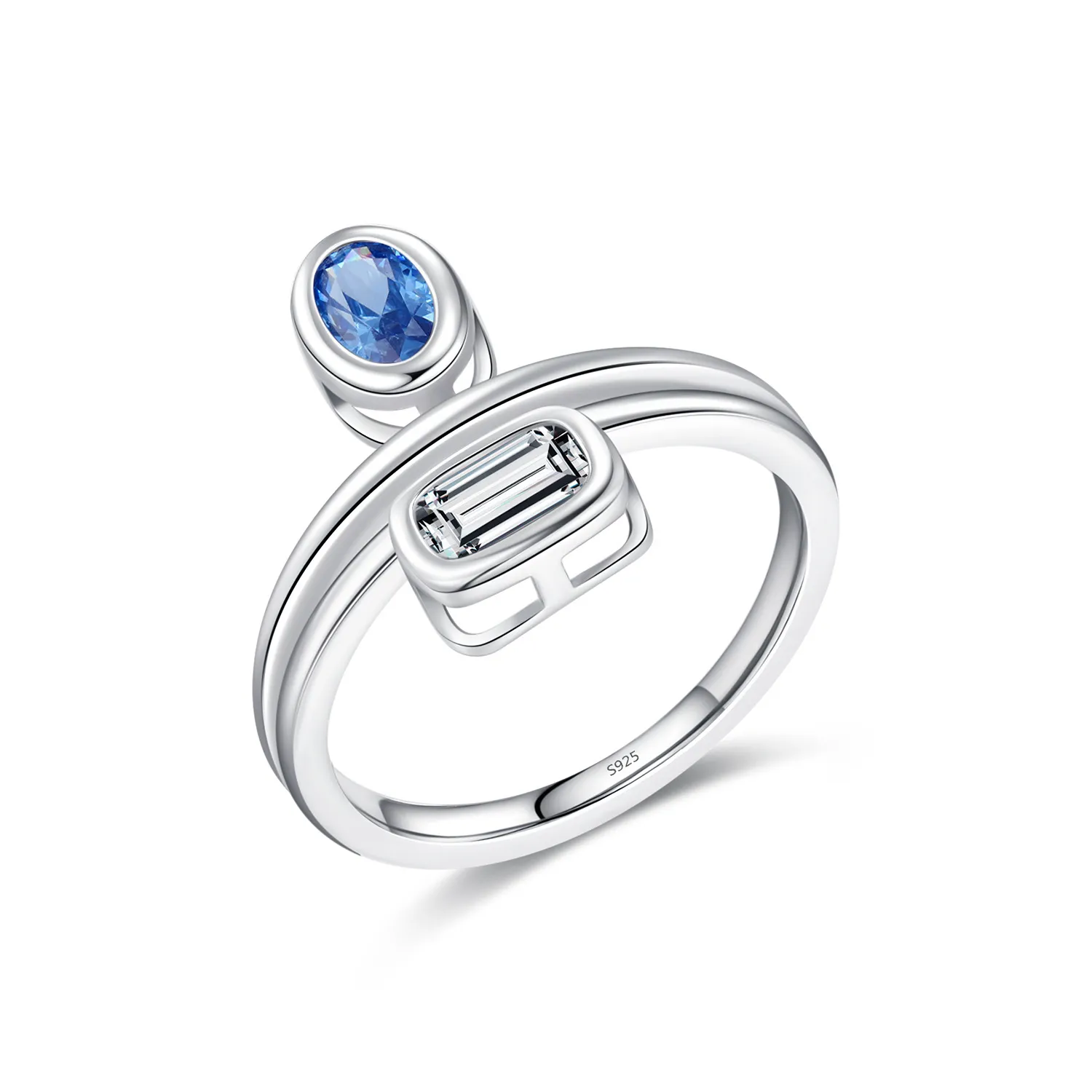 925 Sterling Silver Double Band Aquamarine CZ Ring 70100355
