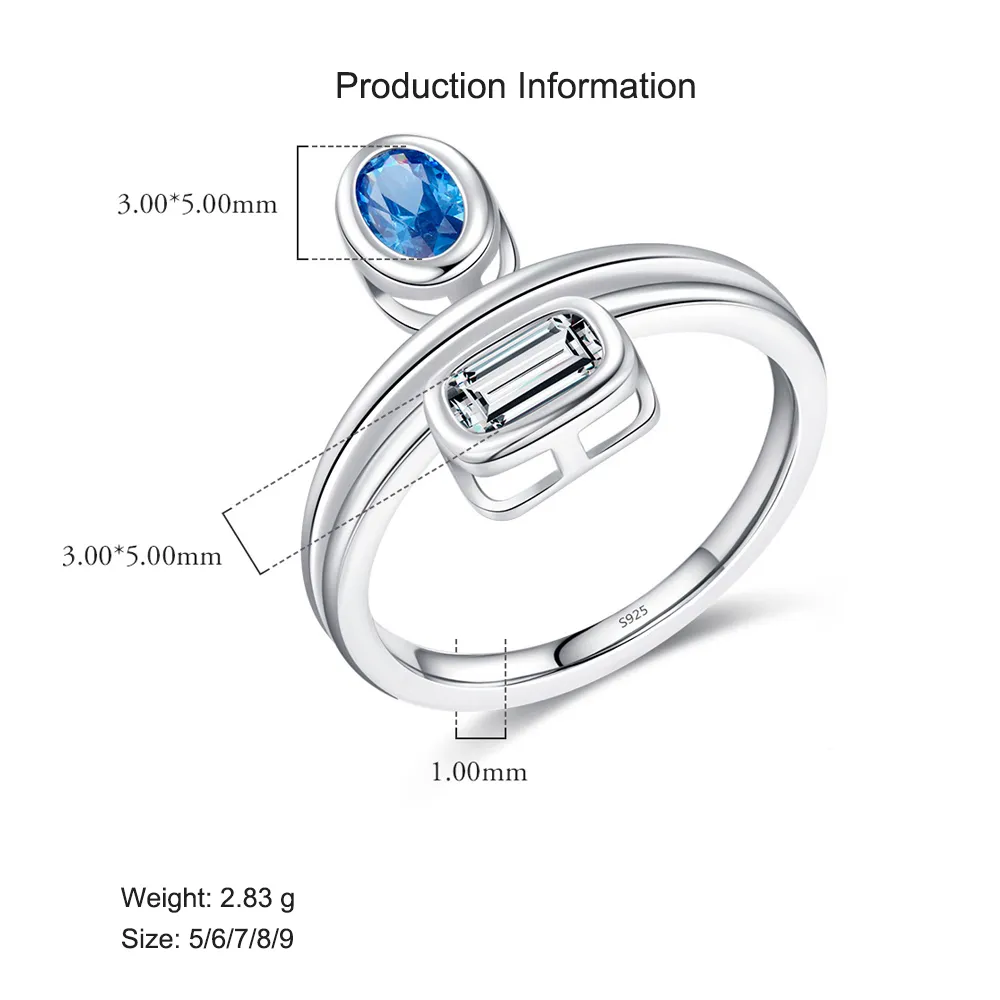 925 Sterling Silver Double Band Aquamarine CZ Ring 70100355 - image2