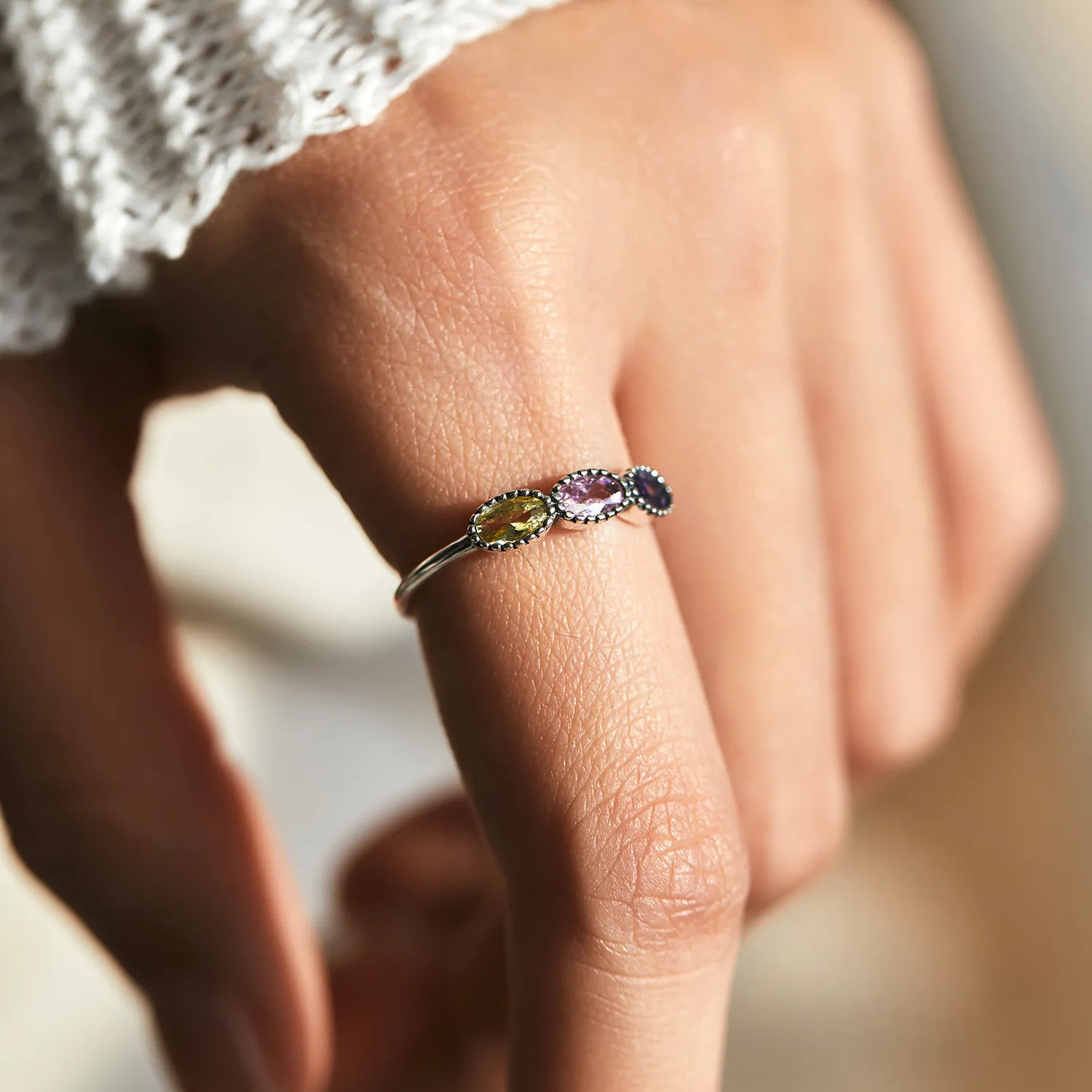 925 Sterling Silver Vintage MinimalistRainbow Crystal Ring 70100356 - image1