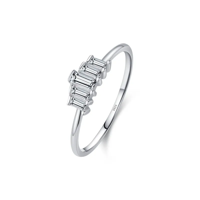 925 Sterling Silver Baguette CZ Crown Stackable Ring 70100357