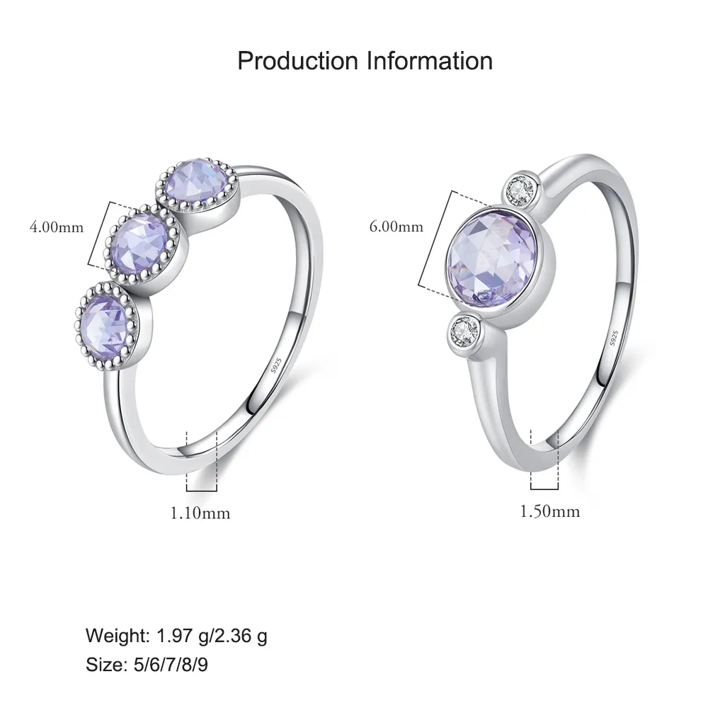 925 Sterling Silver Round Cut Light Purple CZ Ring 70100360 - image2