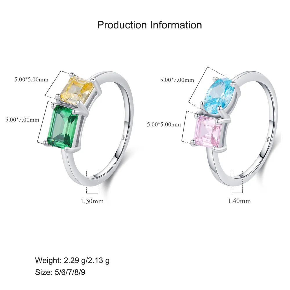 925 Sterling Silver Colorful Geometric CZ Ring 70100361 - image2