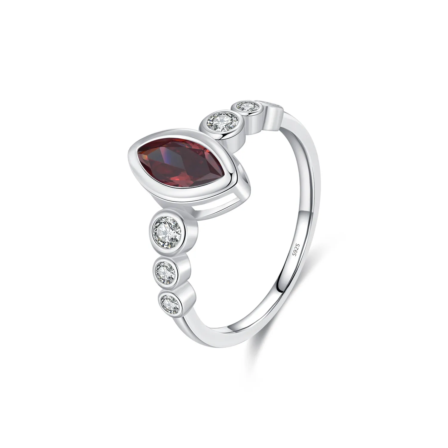 925 Sterling Silver Vintage Red Marquise CZ Ring 70100363