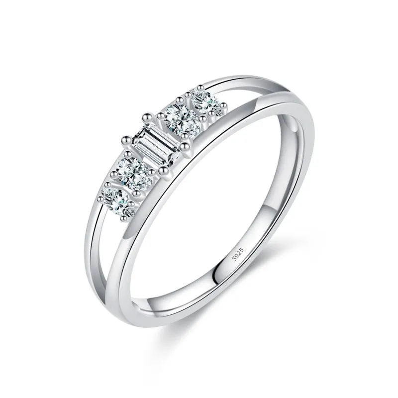 925 Sterling Silver Double Band Geometric CZ Ring 70100368