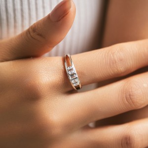 925 Sterling Silver Double Band Geometric CZ Ring 70100368