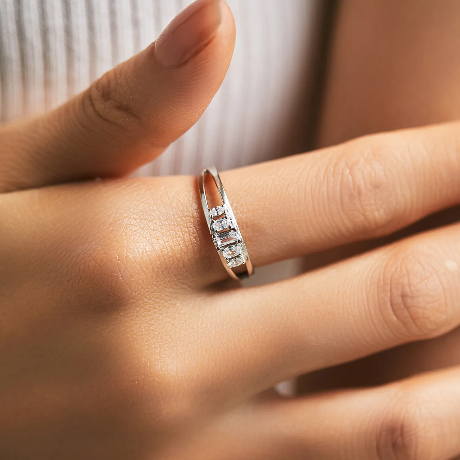 925 Sterling Silver Double Band Geometric CZ Ring 70100368 - image1