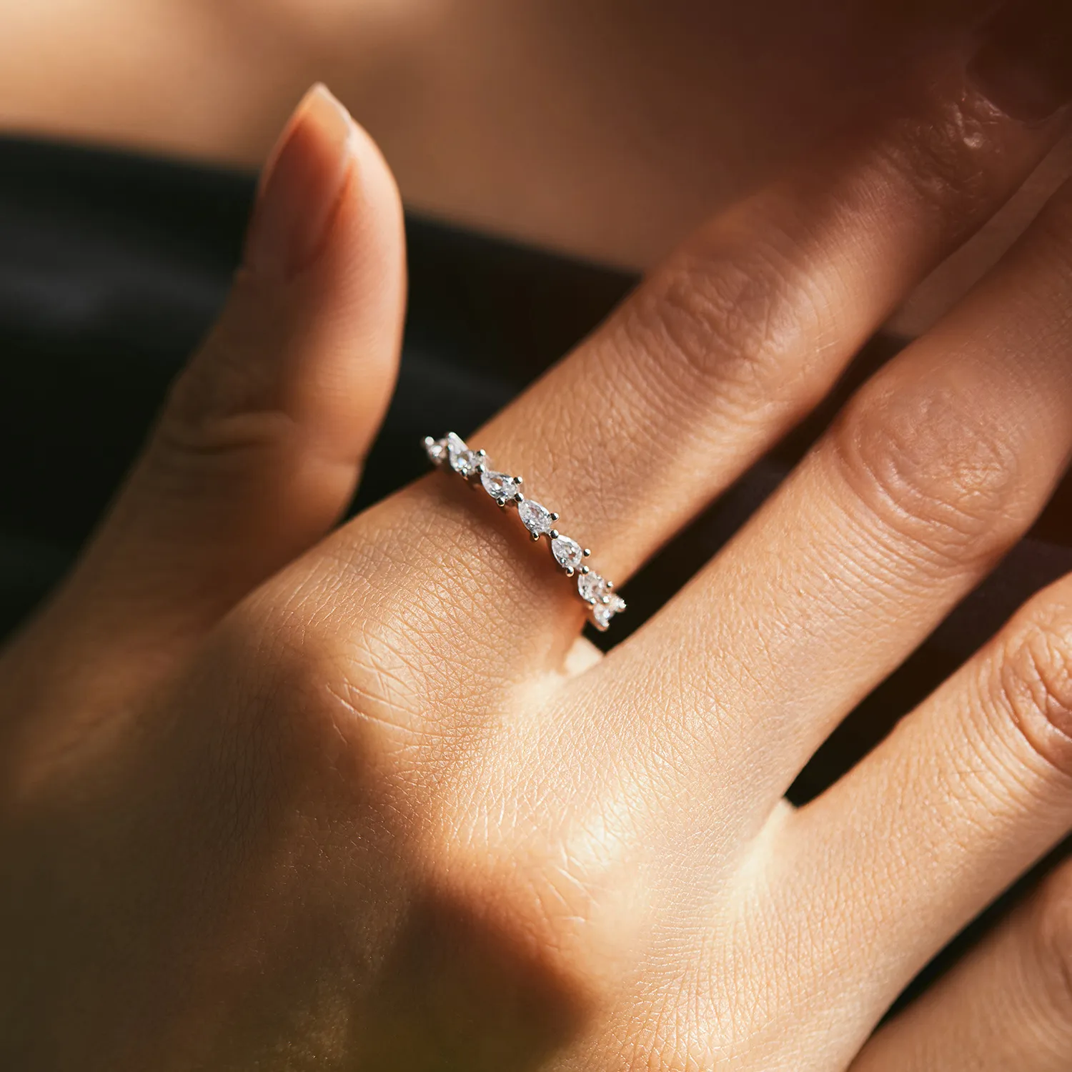 925 Sterling Silver Teardrop CZ Stackable Ring 70100369 - image1