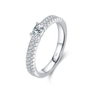 925 Sterling Silver Double Row CZ Solitaire Band Ring 70100370
