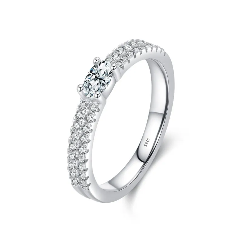 925 Sterling Silver Double Row CZ Solitaire Band Ring 70100370