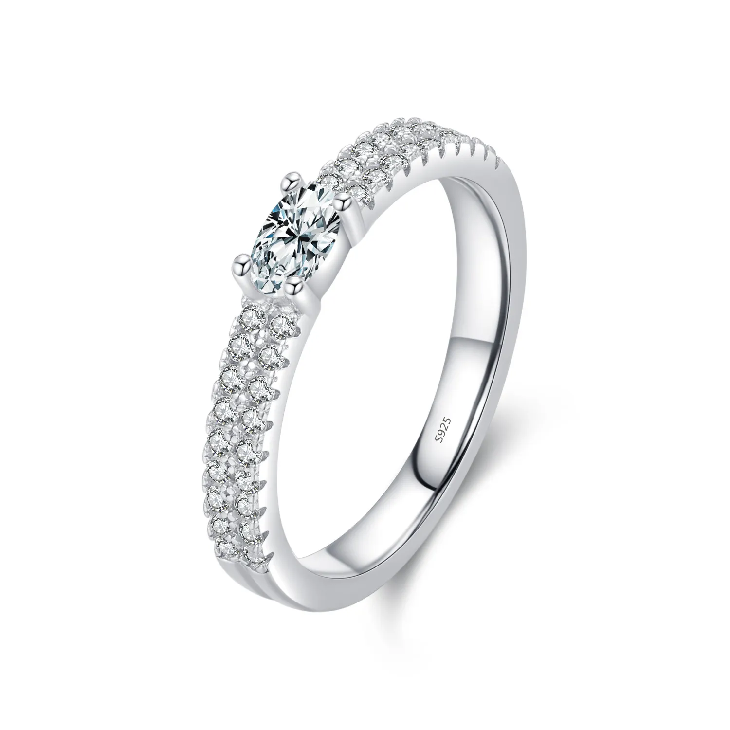 925 Sterling Silver Double Row CZ Solitaire Band Ring 70100370