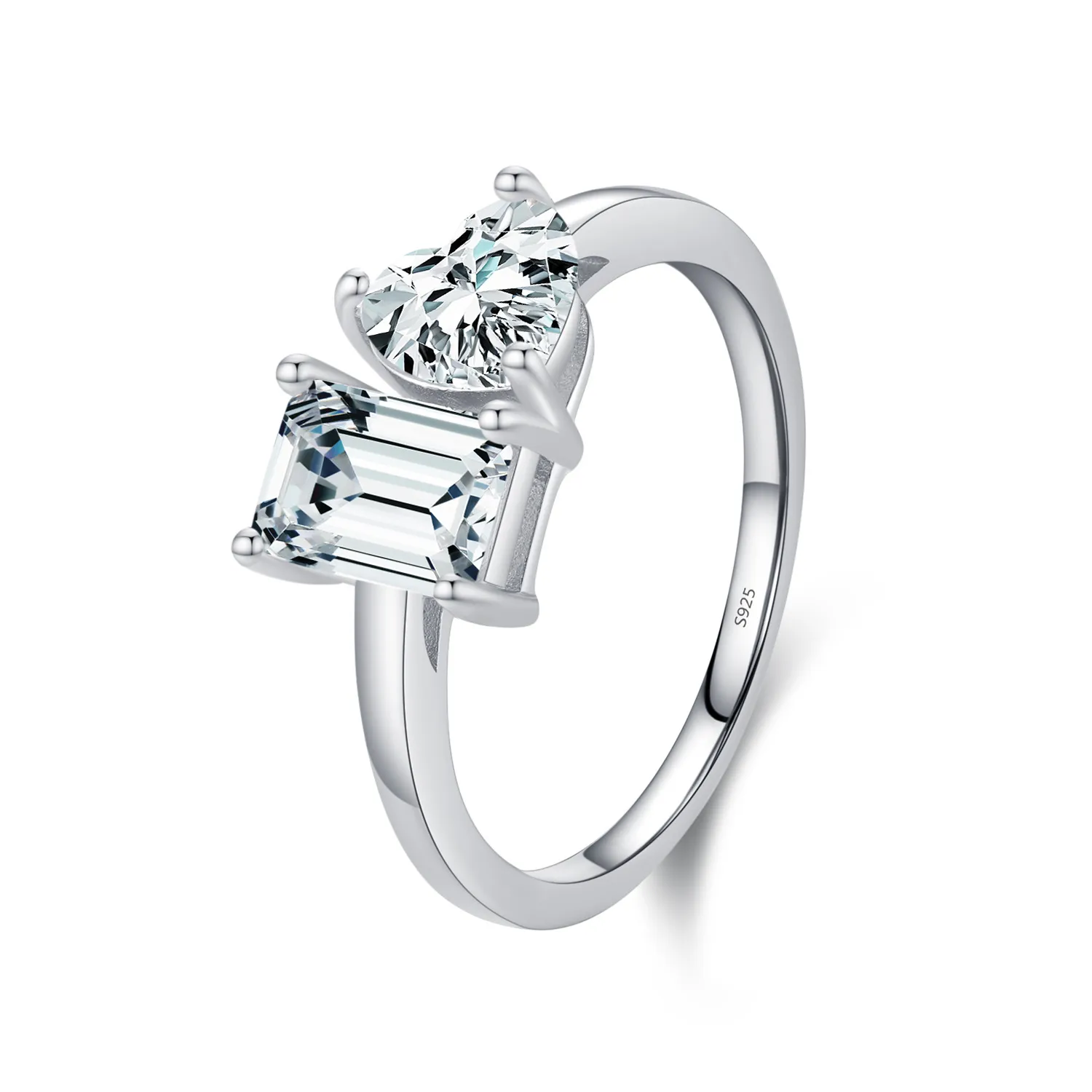 925 Sterling Silver Heart & Emerald Cut CZ Ring 70100371 925 Sterling Silver Heart & Emerald Cut CZ Ring 70100371