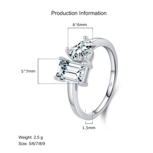 925 Sterling Silver Heart & Emerald Cut CZ Ring 70100371 925 Sterling Silver Heart & Emerald Cut CZ Ring 70100371