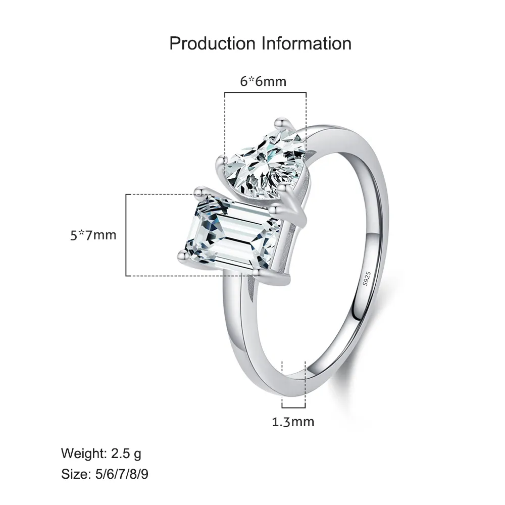 925 Sterling Silver Heart & Emerald Cut CZ Ring 70100371 - image2