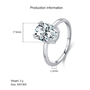 925 Sterling Silver Oval Solitaire CZ Ring 70100372