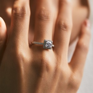 925 Sterling Silver Square Halo CZ Ring 70100373