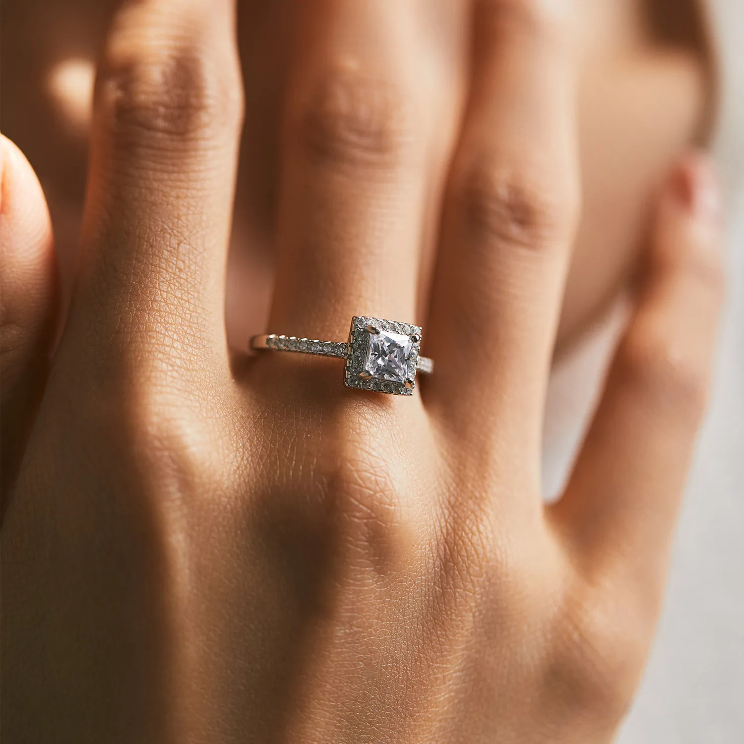 925 Sterling Silver Square Halo CZ Ring 70100373 - image1