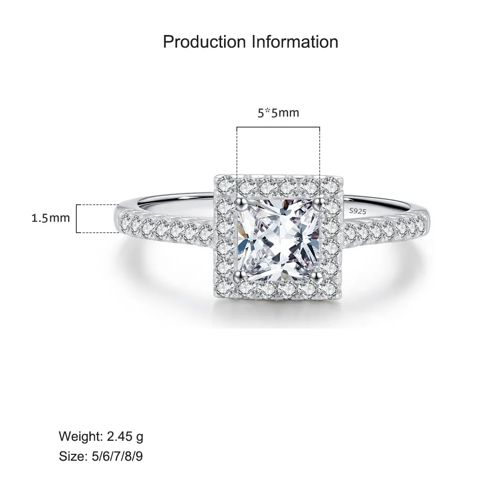 925 Sterling Silver Square Halo CZ Ring 70100373 - image2