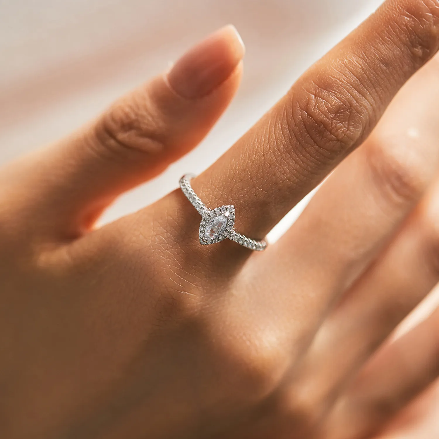 925 Sterling Silver Halo Zirconia Marquise CZ Ring 70100374 - image1