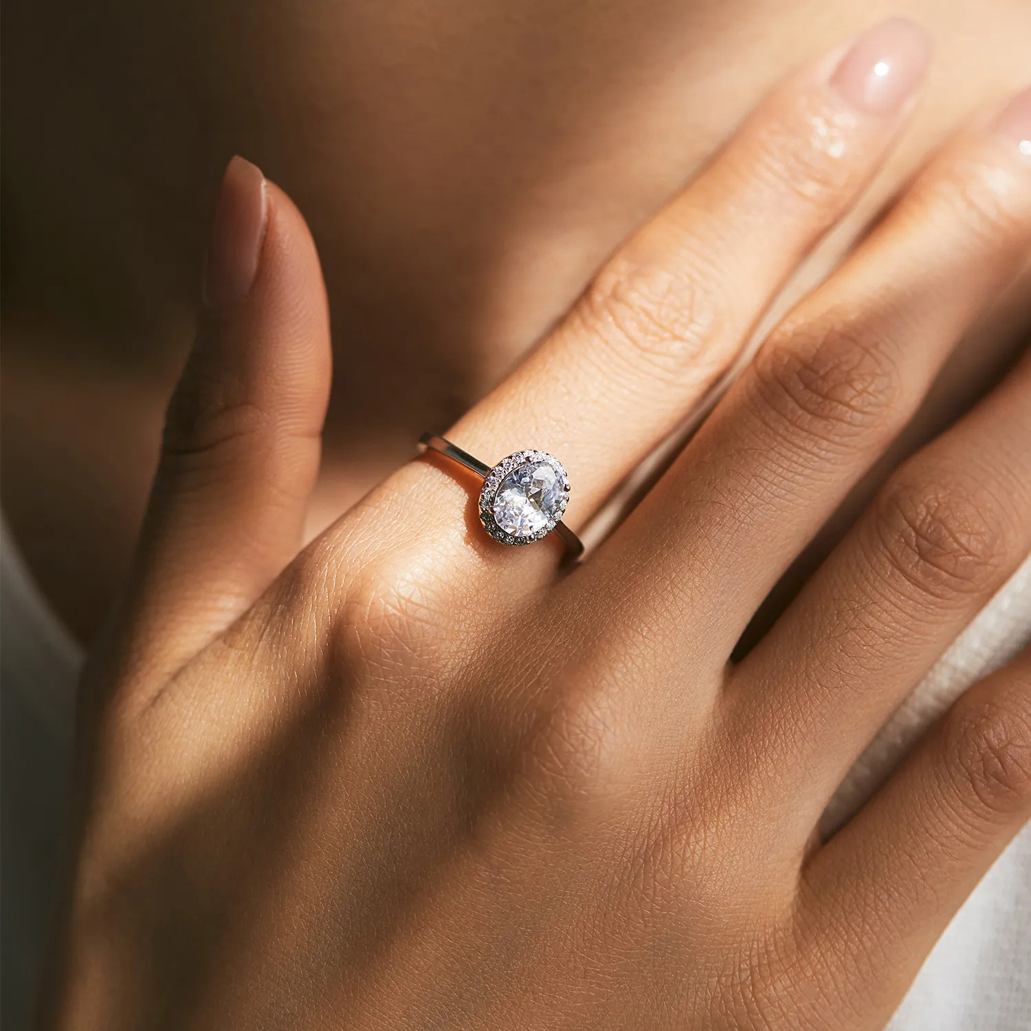 925 Sterling Silver Oval Halo Engagement Ring 70100377 - image1