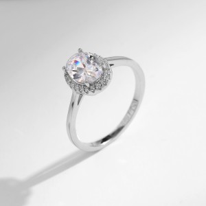 925 Sterling Silver Oval Halo Engagement Ring 70100377