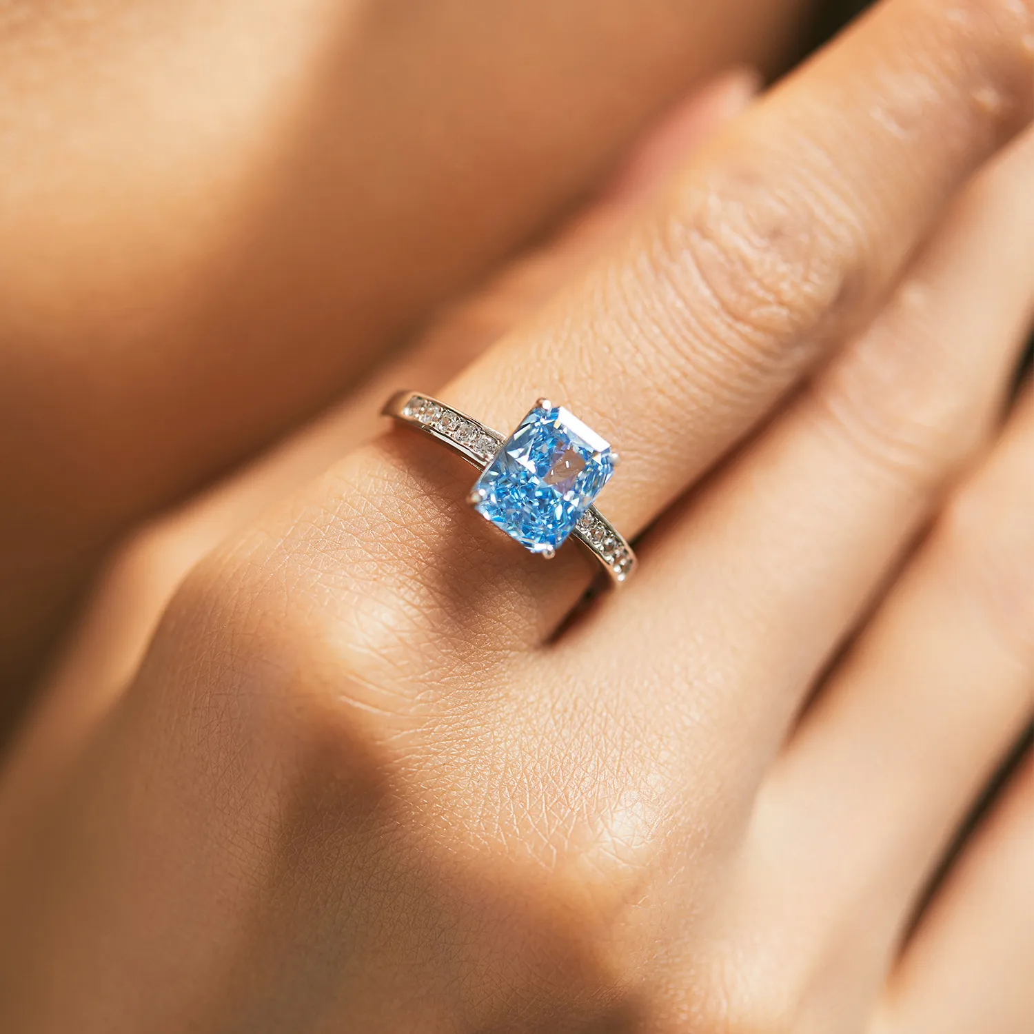 925 Sterling Silver Ice-Cut Blue CZ Sugar Cube Ring 70100378 - image1