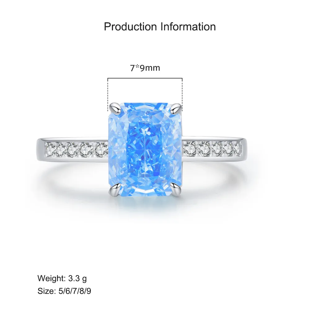925 Sterling Silver Ice-Cut Blue CZ Sugar Cube Ring 70100378 - image2