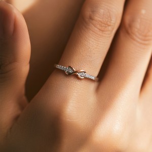 925 Sterling Silver Rose Gold Infinity Twist CZ Ring 70100379