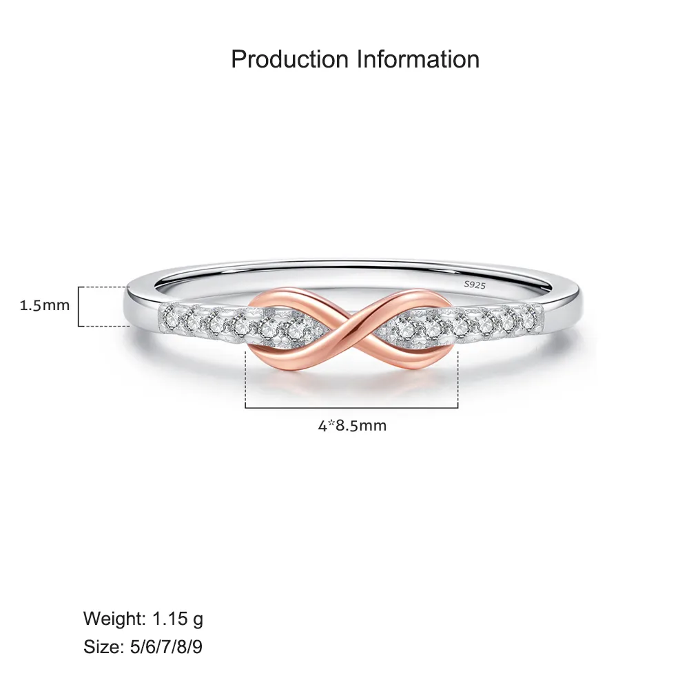 925 Sterling Silver Rose Gold Infinity Twist CZ Ring 70100379 - image2