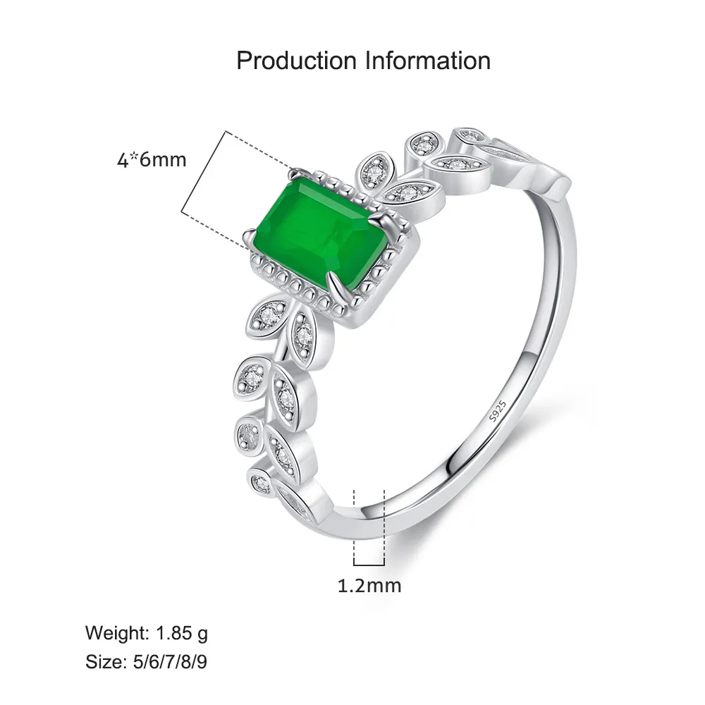 925 Sterling Silver Vintage Emerald-Cut Green Zirconia Leaf Ring 70100380 - image2