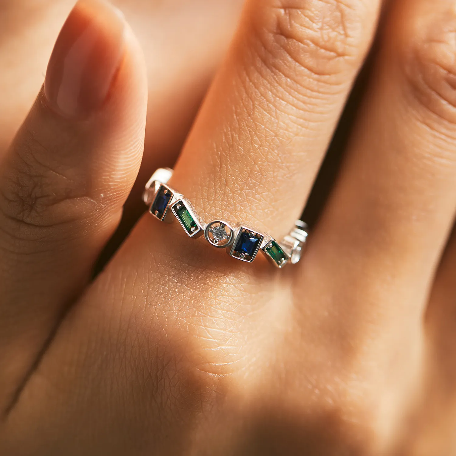 925 Sterling Silver Irregular Geometric Rainbow CZ Ring 70100381 - image1