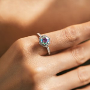925 Sterling Silver Geometric Gradient CZ Band Ring 70100382