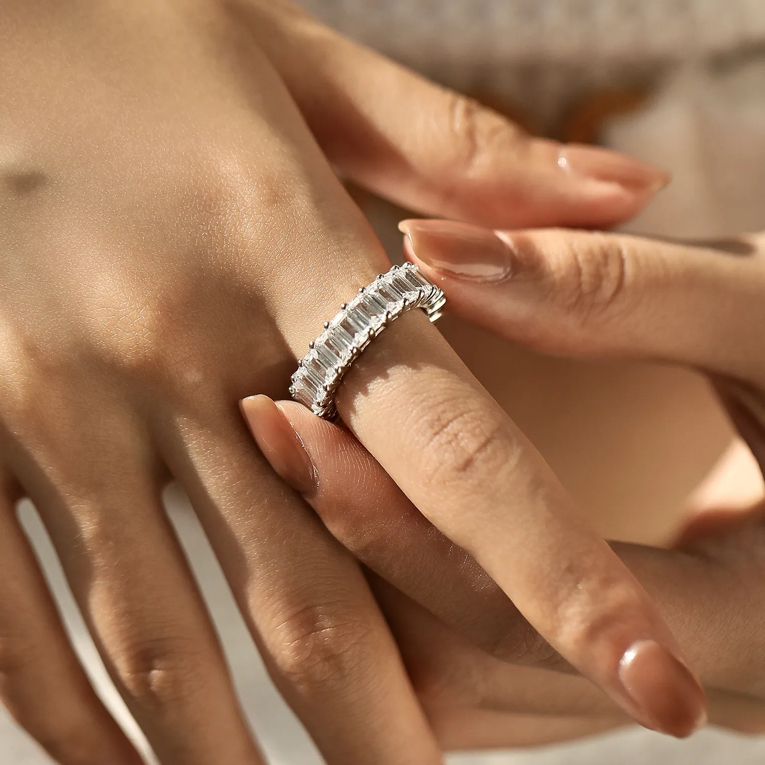 925 Sterling Silver High Carbon Diamond Zirconia Band Ring 70100386 - image1