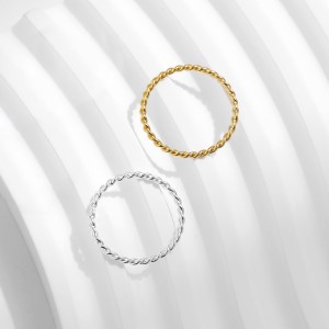 925 Sterling Silver Minimalist Twisted Rope Thin Ring 70100390