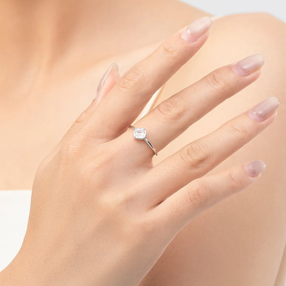 S925 Sterling Silver Minimalist Square Zirconia Ring 70100395 - image1