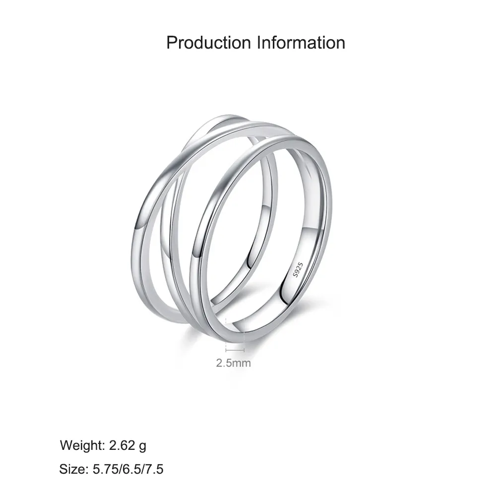 925 Sterling Silver Crisscross Stacking Statement Ring 70100399 - image2