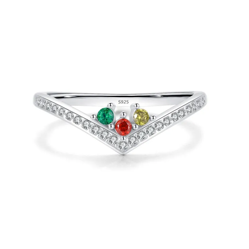 S925 Rainbow Zirconia Geometric Arrow Crown Ring 70100401