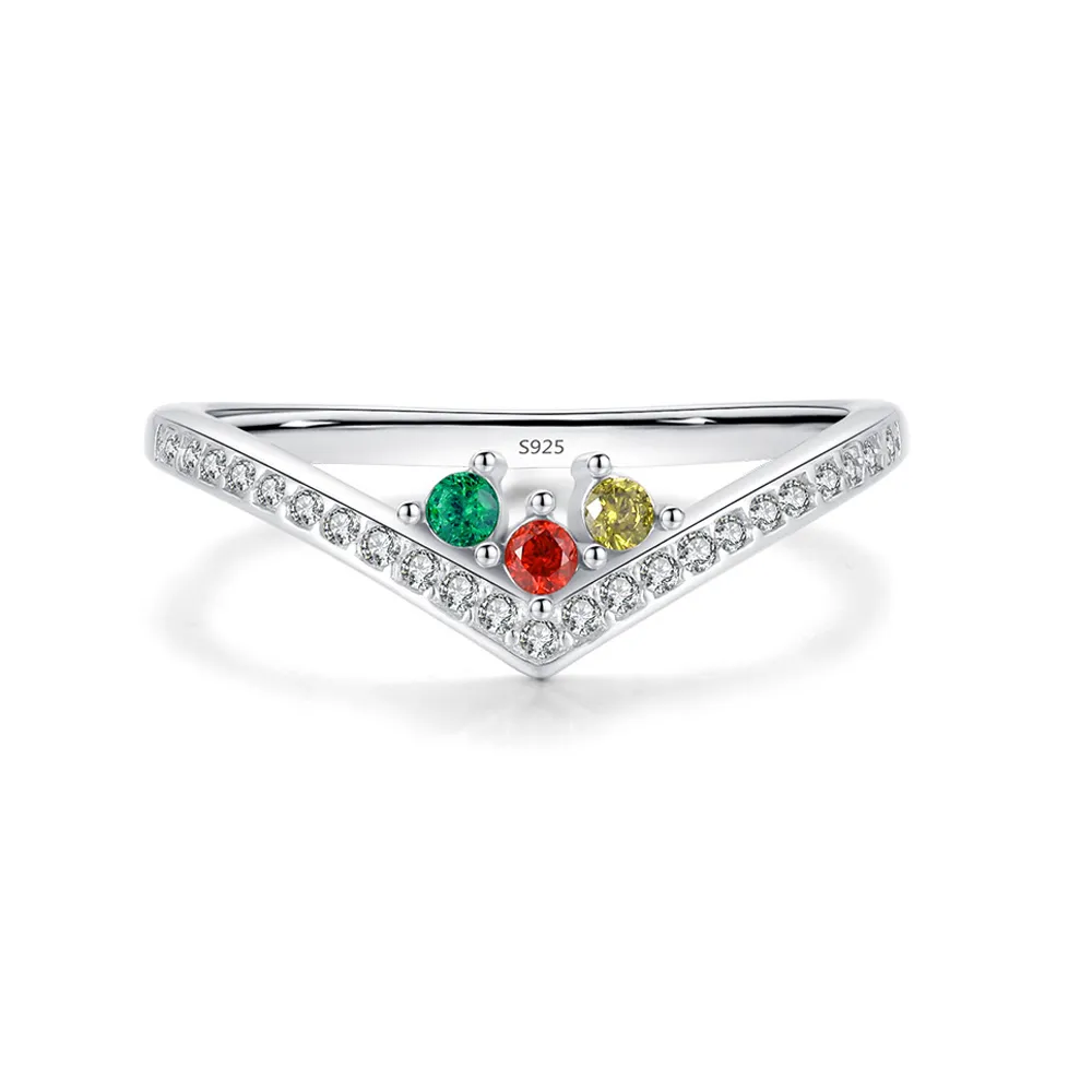 S925 Rainbow Zirconia Geometric Arrow Crown Ring 70100401