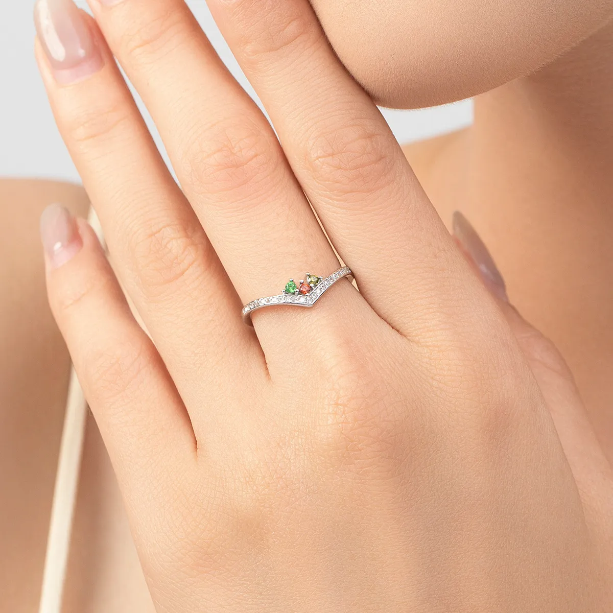 S925 Rainbow Zirconia Geometric Arrow Crown Ring 70100401 - image1