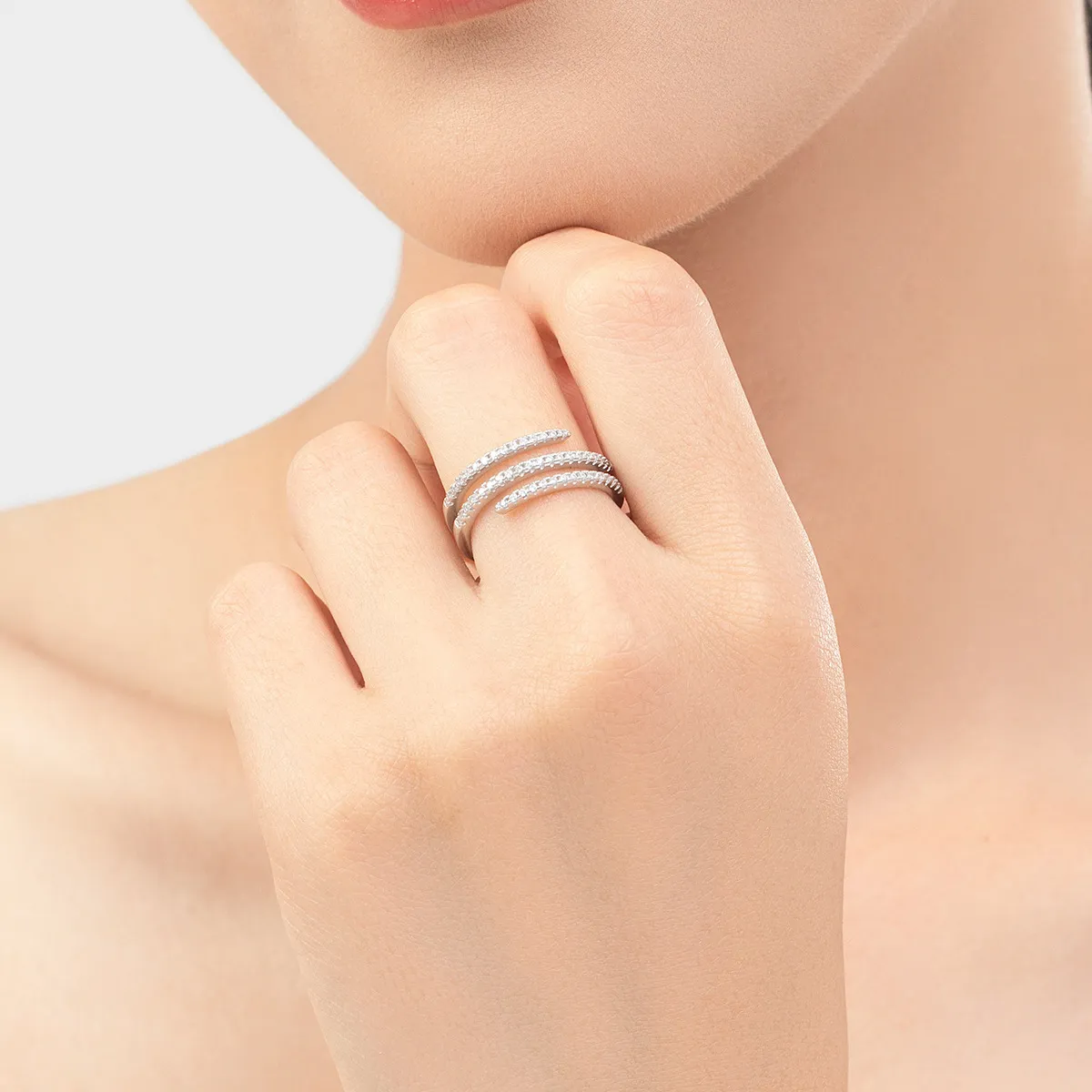 S925 Zirconia Sleek Lines Stacking Open Band Ring 70100402 - image1